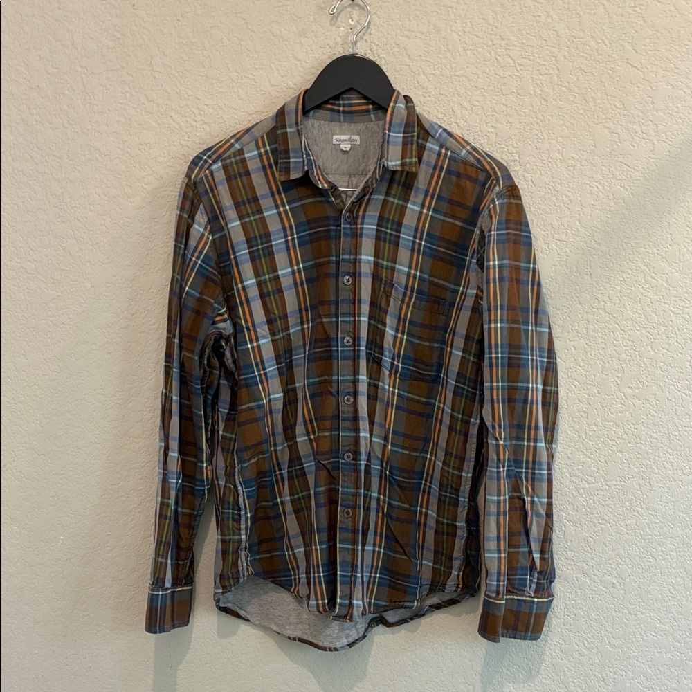 Steven Alan Brown Plaid Button-Down Shirt with Blue Accents